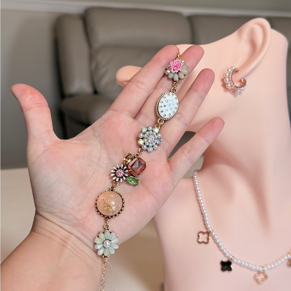 Floral Charm Bracelet with Gold Accents
